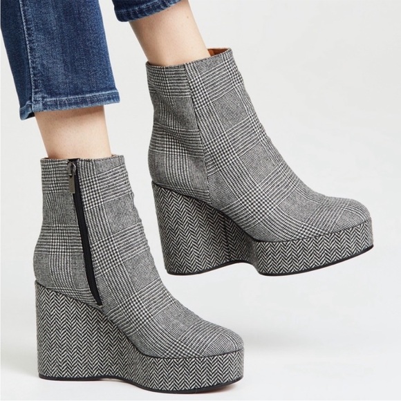 Robert Clergerie Shoes - CLERGERIE Belent Wedge Boot Glen Plaid Black White ❤️ houndstooth
